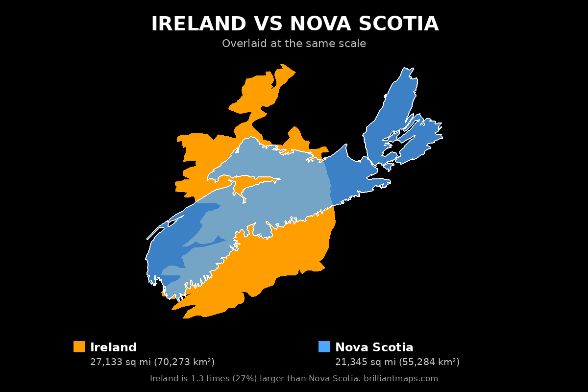 Ireland vs Nova Scotia Size Comparison Map