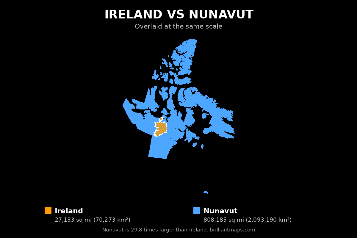 Ireland vs Nunavut Size Comparison Map