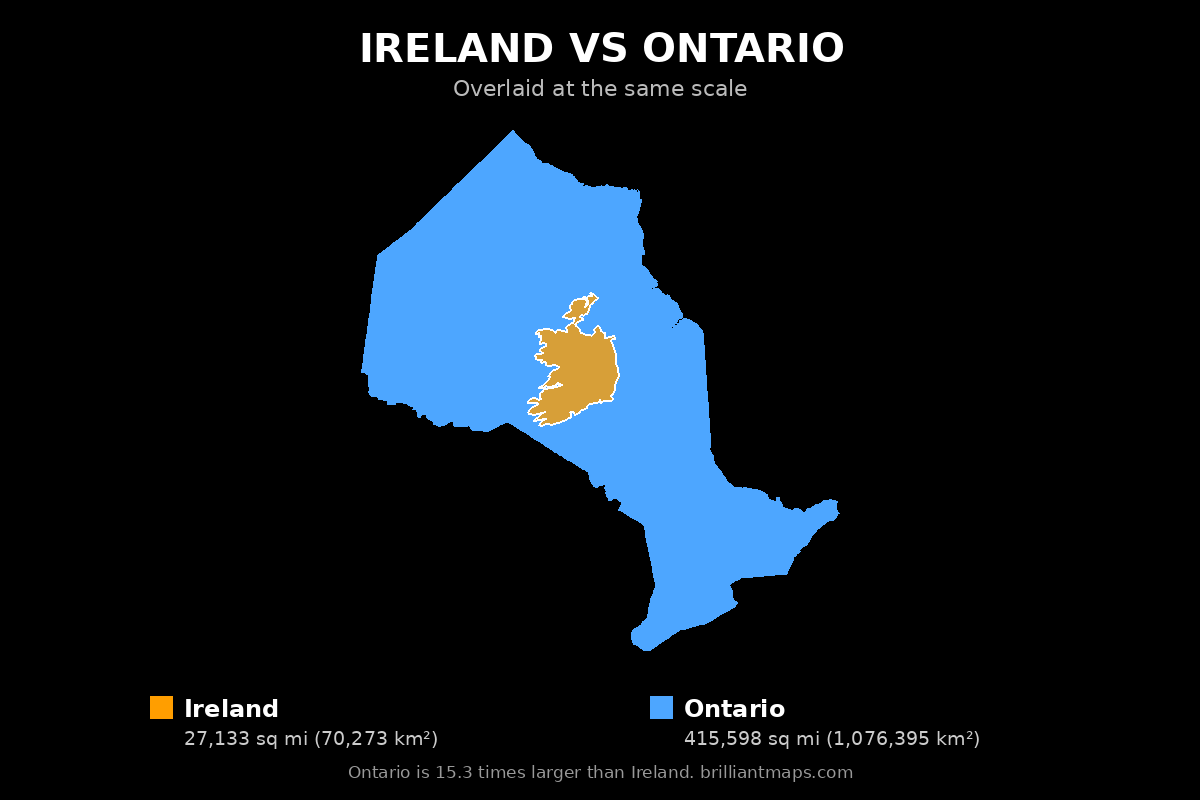 Ireland vs Ontario Size Comparison Map