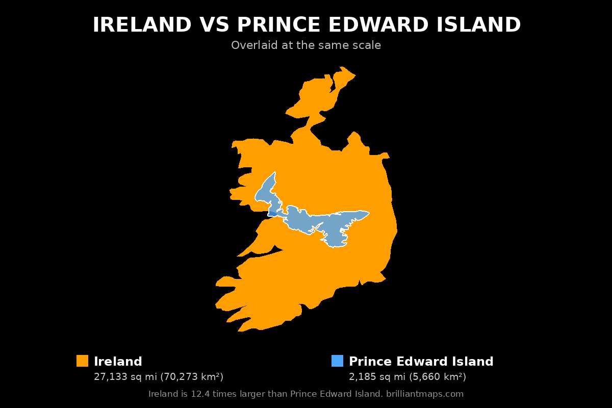 Ireland vs Prince Edward Island Size Comparison Map