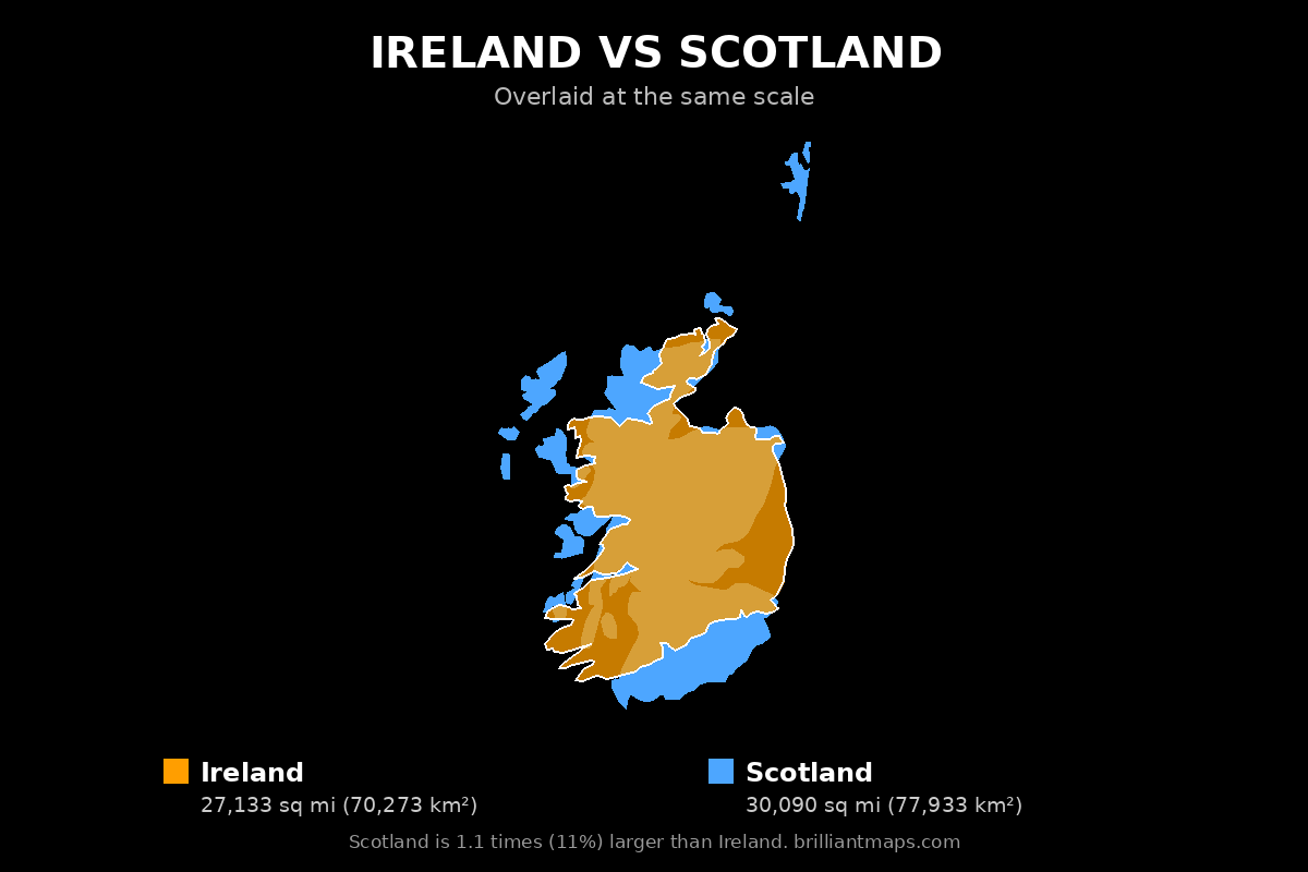 Ireland vs Scotland Size Comparison Map