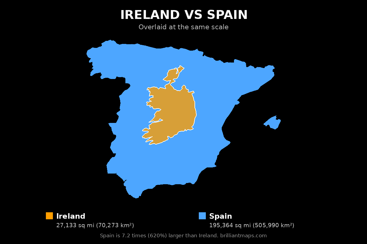 Ireland vs Spain Size Comparison Map