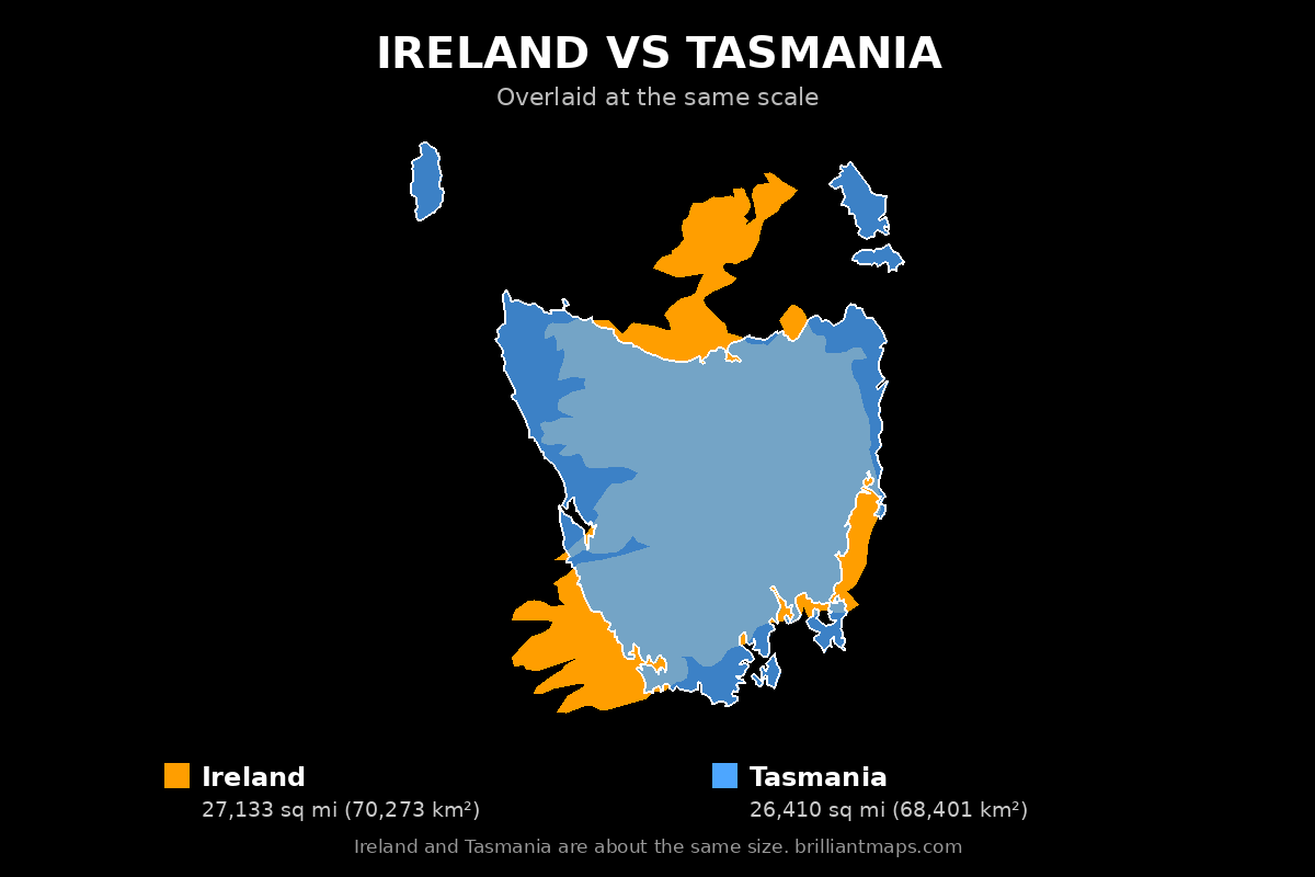 Ireland vs Tasmania Size Comparison Map