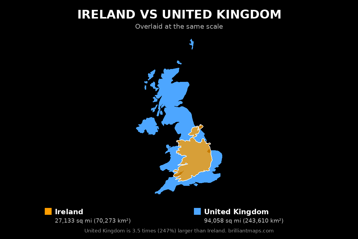 Ireland vs United Kingdom Size Comparison Map