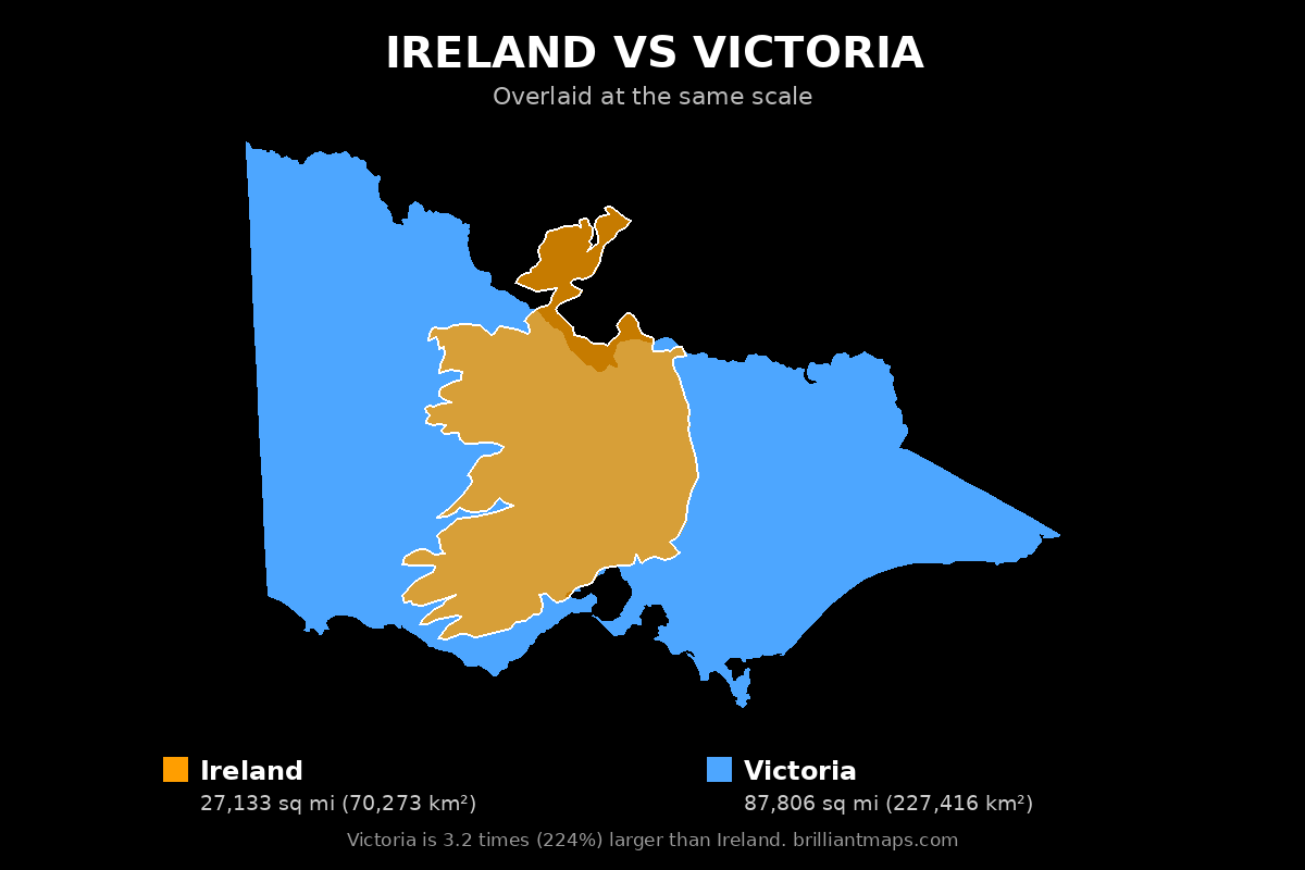Ireland vs Victoria Size Comparison Map
