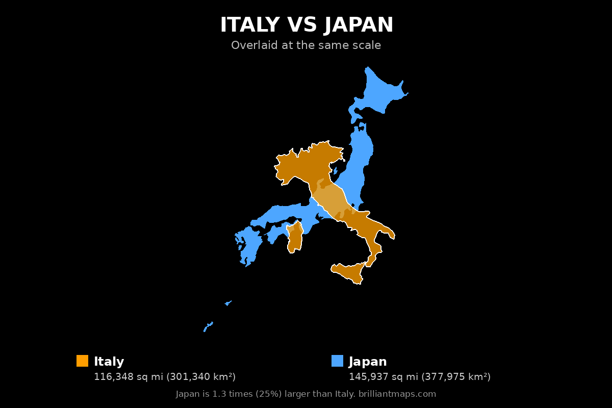 Italy vs Japan Size Comparison Map