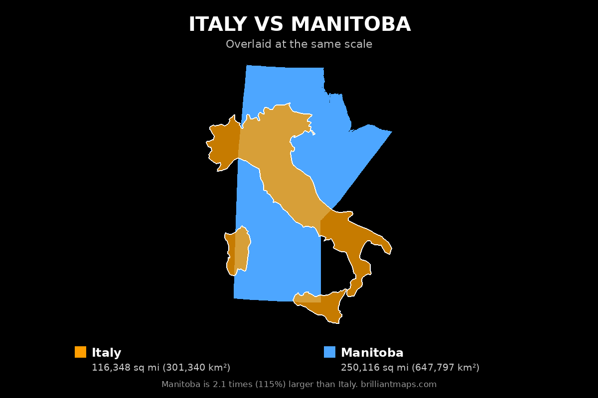 Italy vs Manitoba Size Comparison Map