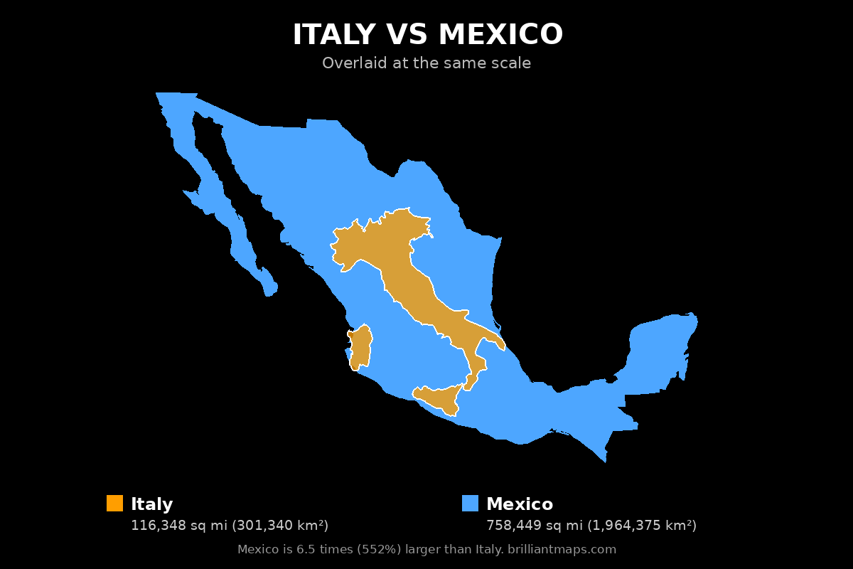 Italy vs Mexico Size Comparison Map