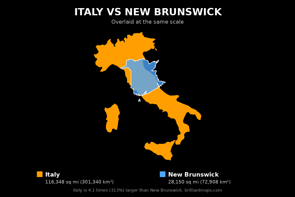 Italy vs New Brunswick Size Comparison Map