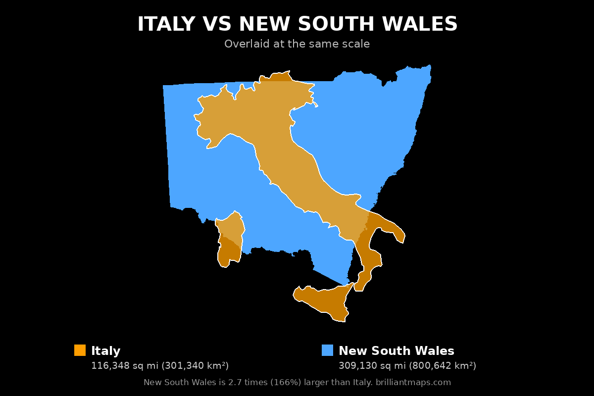 Italy vs New South Wales Size Comparison Map