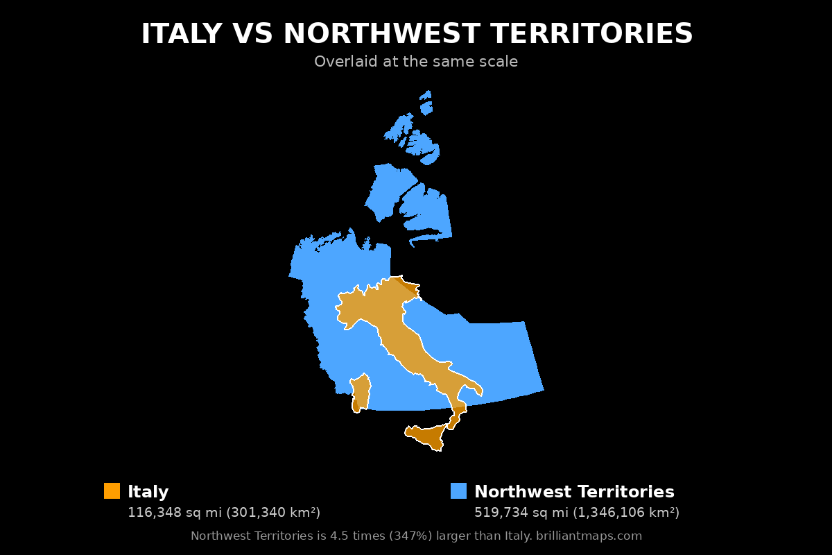 Italy vs Northwest Territories Size Comparison Map