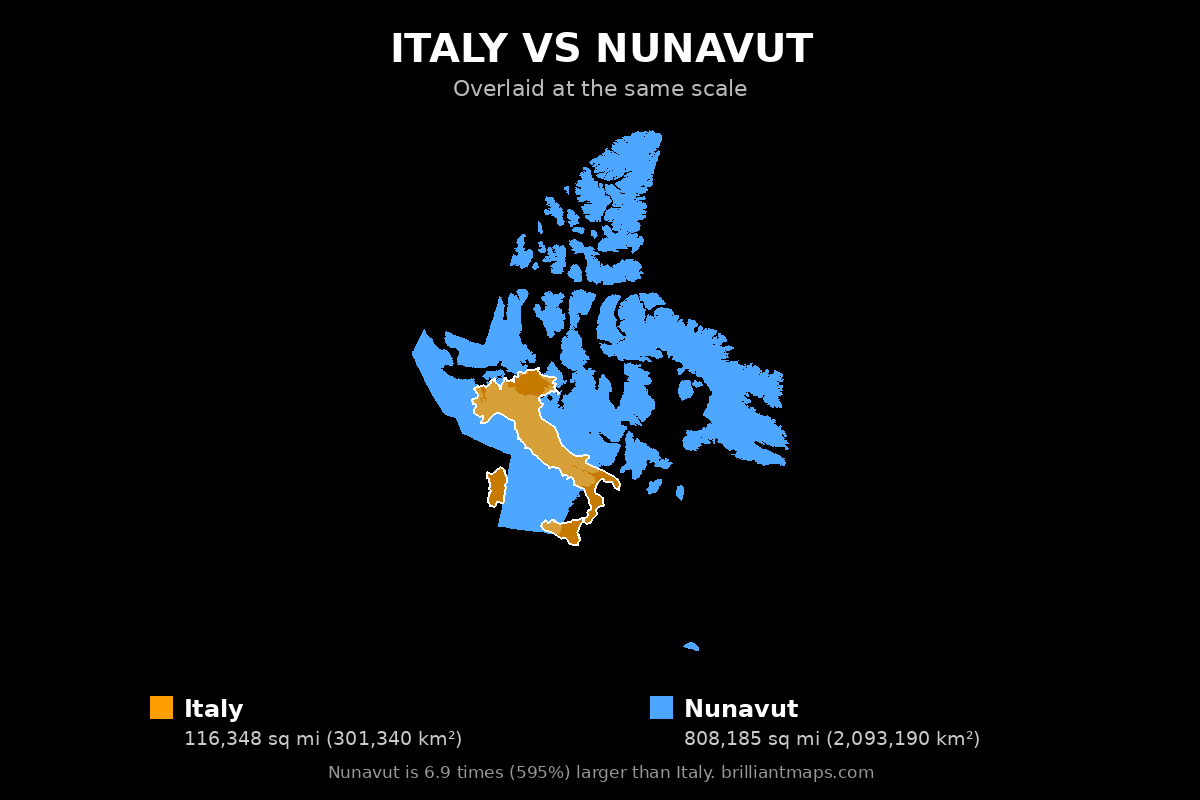 Italy vs Nunavut Size Comparison Map