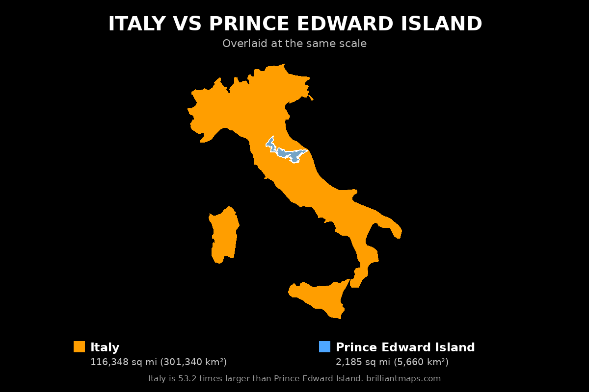 Italy vs Prince Edward Island Size Comparison Map