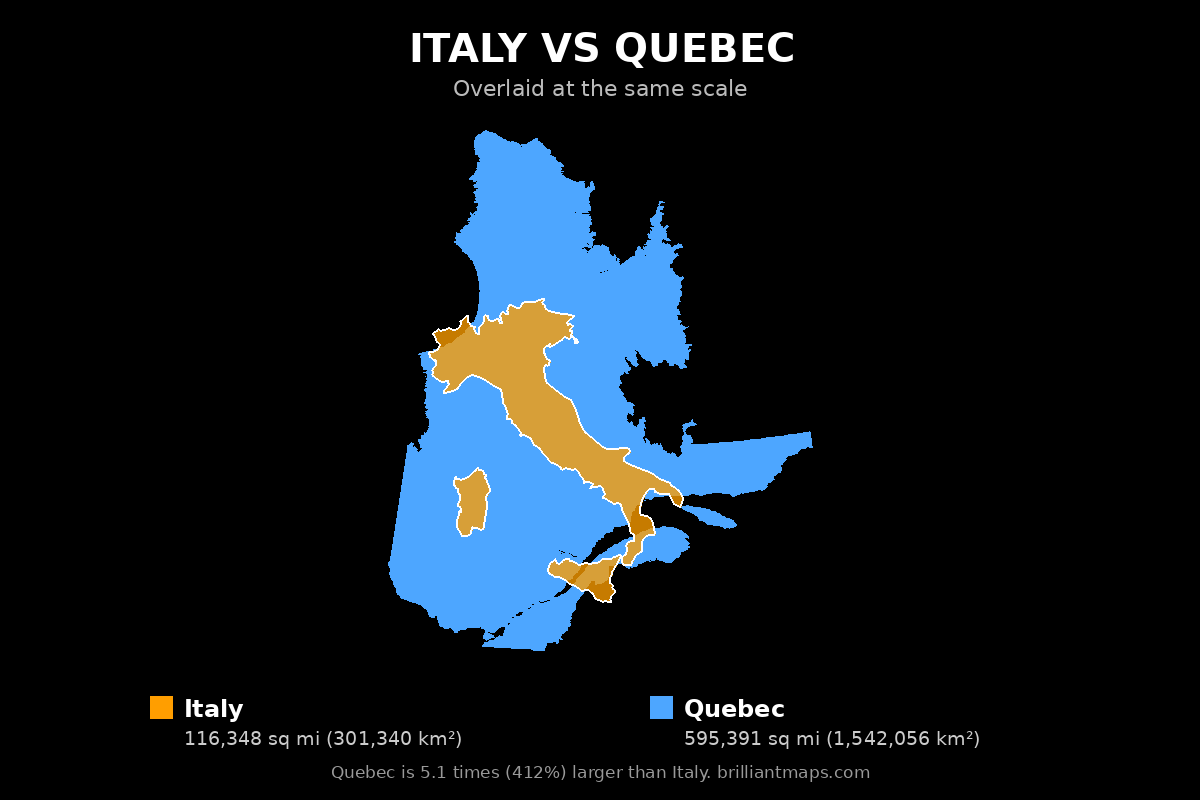 Italy vs Quebec Size Comparison Map