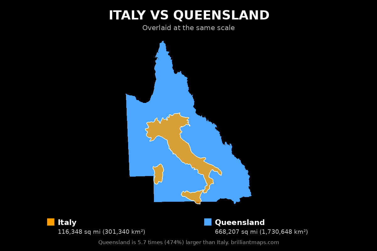 Italy vs Queensland Size Comparison Map