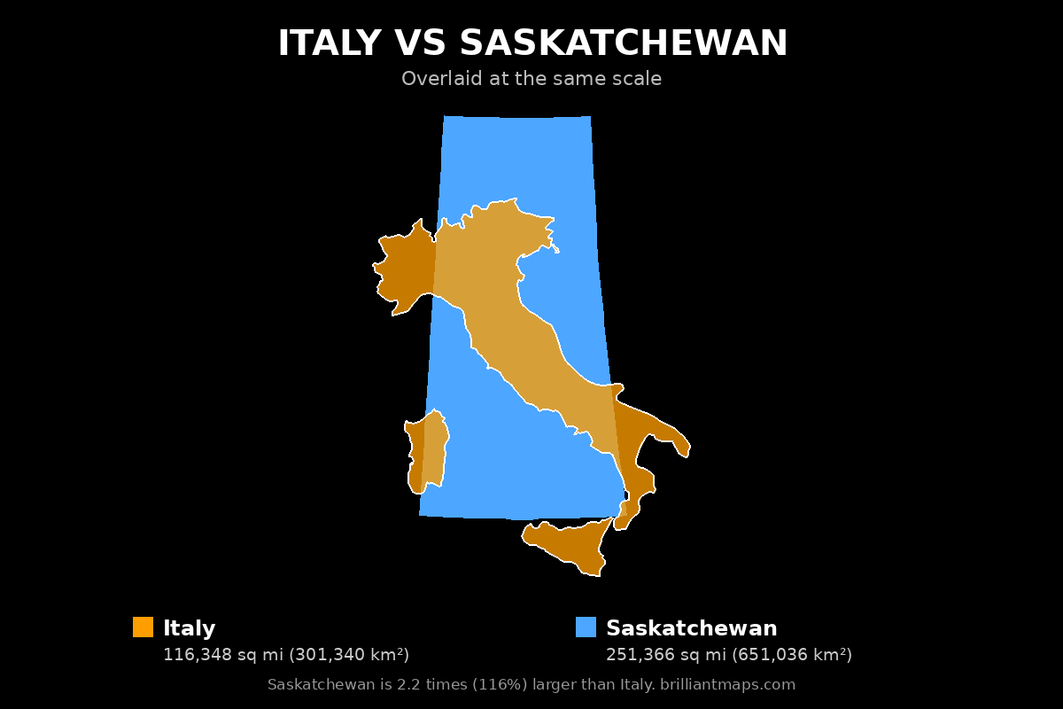 Italy vs Saskatchewan Size Comparison Map
