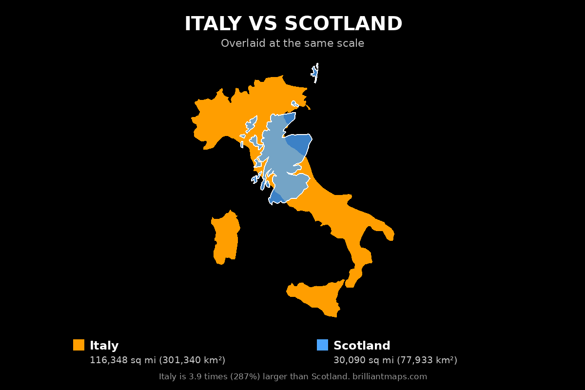 Italy vs Scotland Size Comparison Map