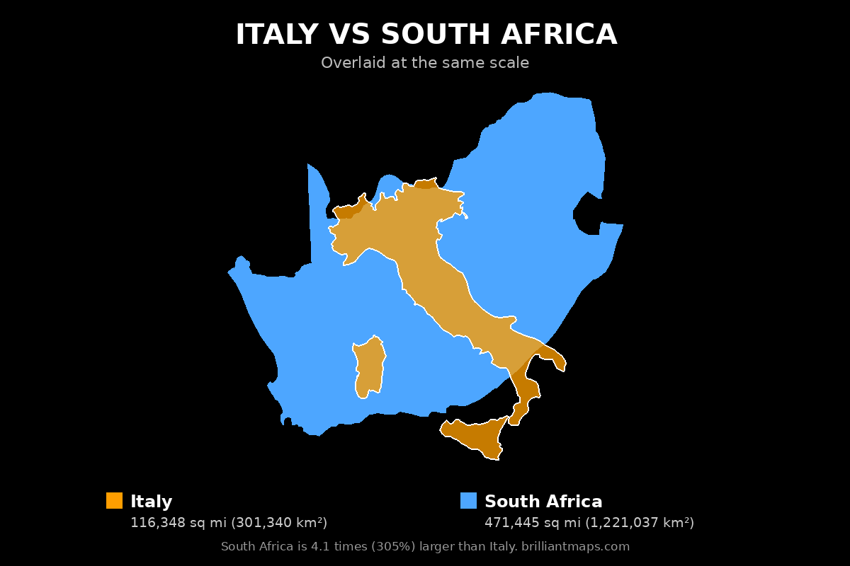 Italy vs South Africa Size Comparison Map