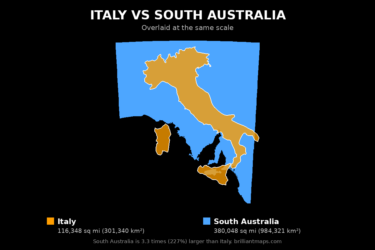 Italy vs South Australia Size Comparison Map