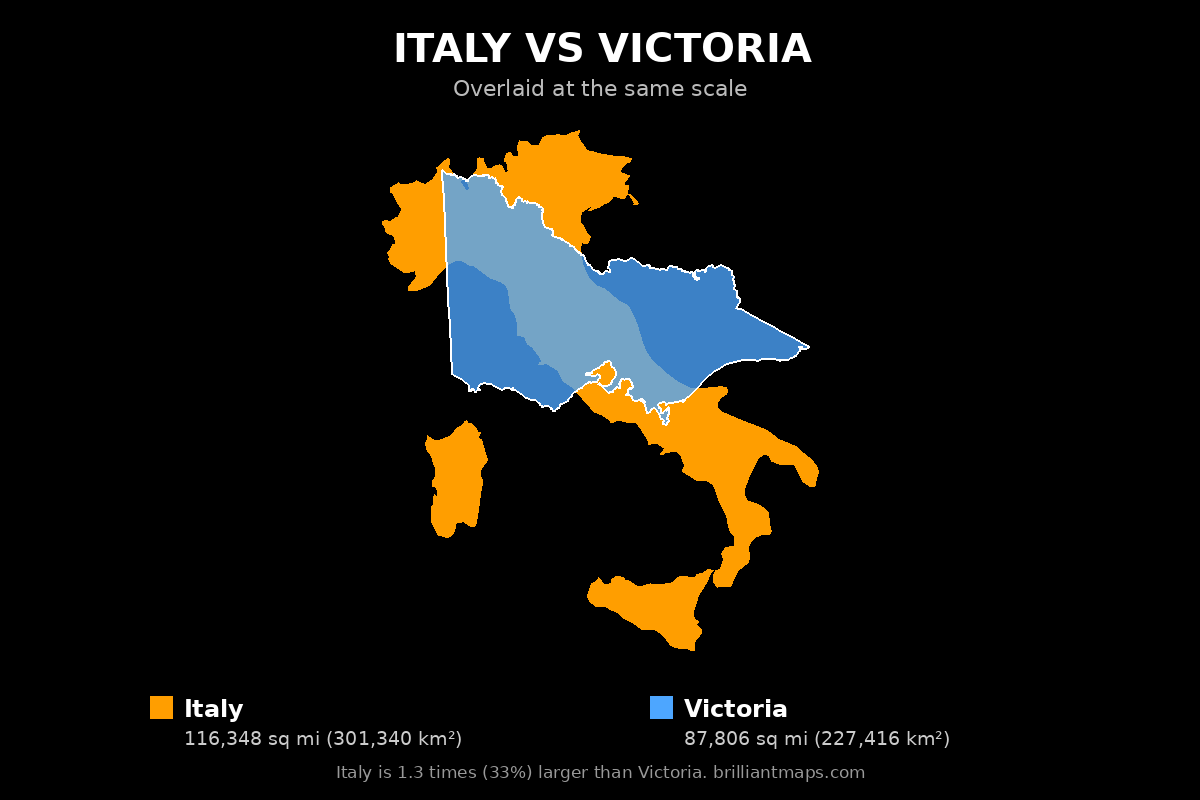 Italy vs Victoria Size Comparison Map