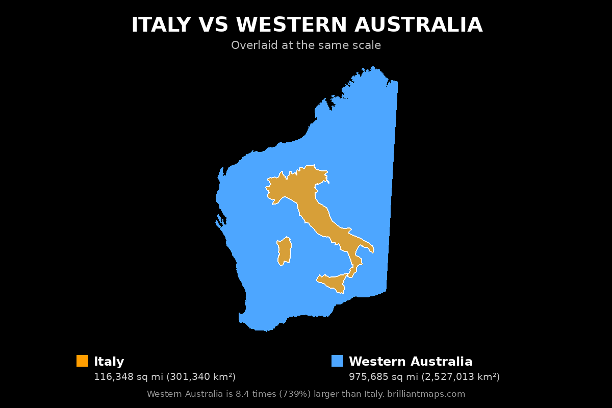 Italy vs Western Australia Size Comparison Map