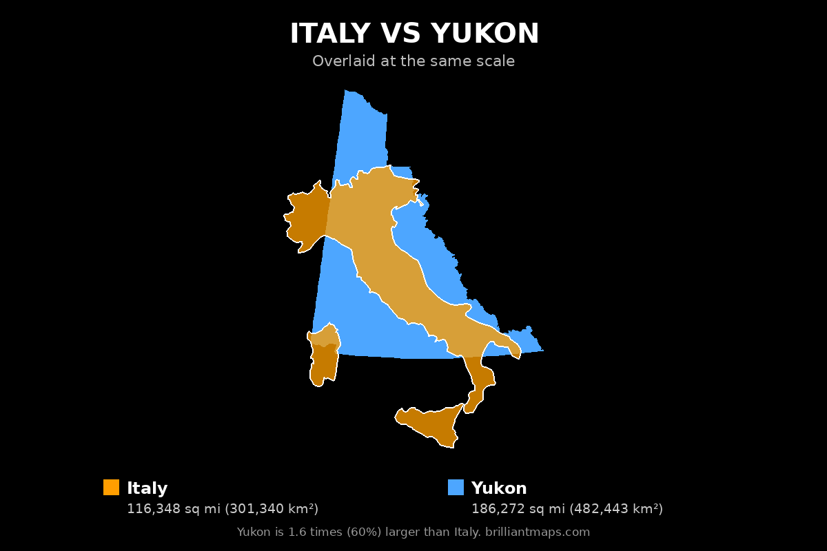 Italy vs Yukon Size Comparison Map