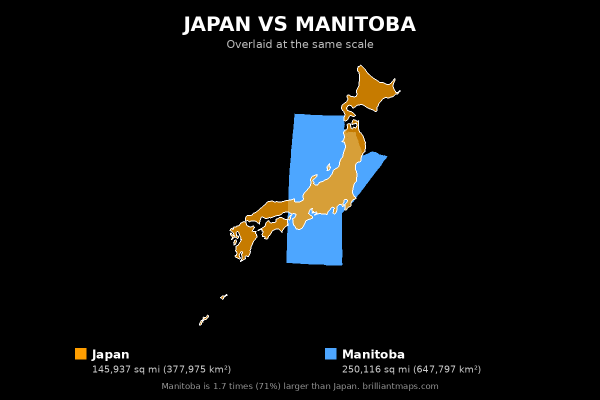 Japan vs Manitoba Size Comparison Map
