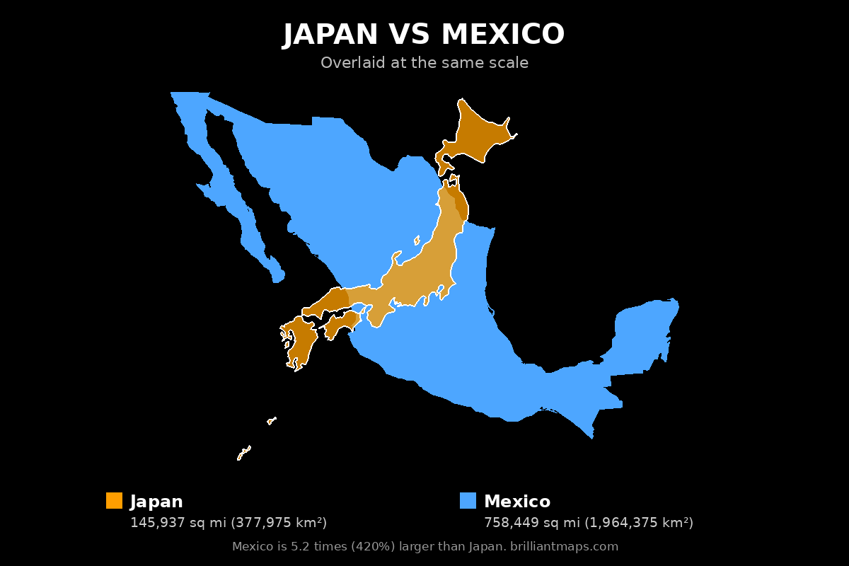 Japan vs Mexico Size Comparison Map