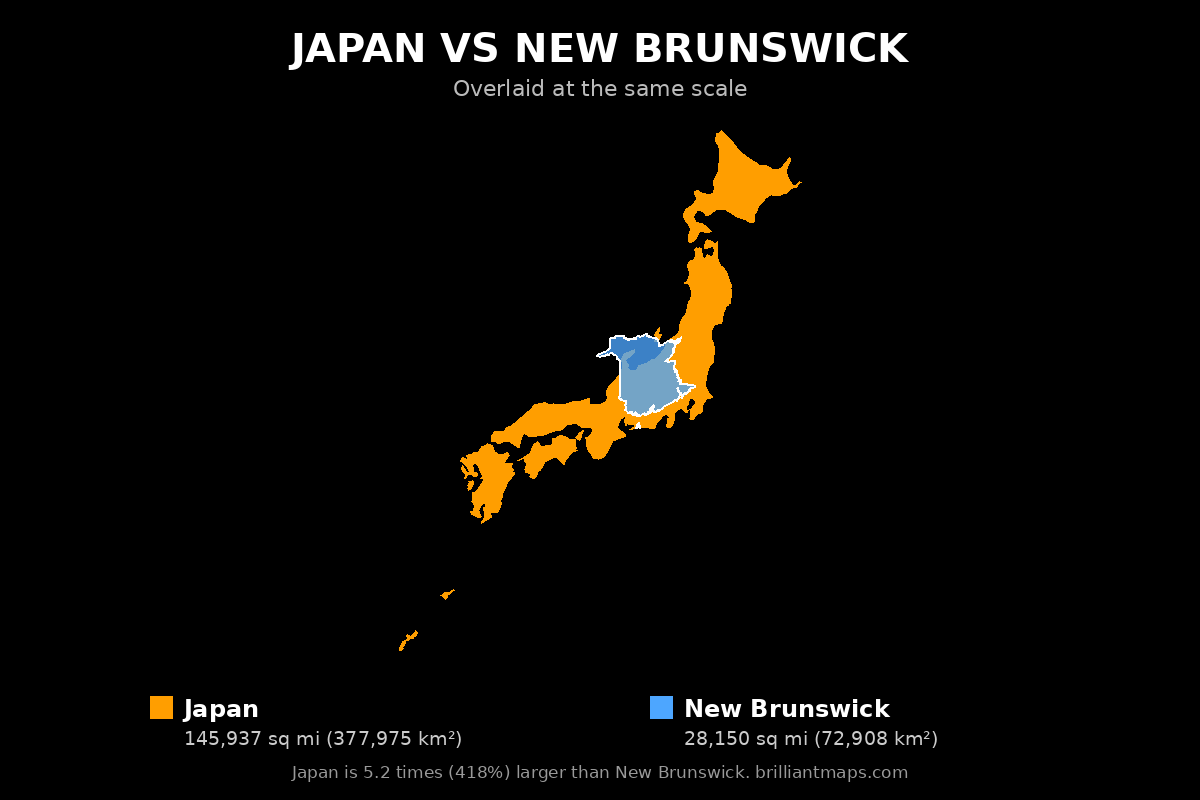 Japan vs New Brunswick Size Comparison Map
