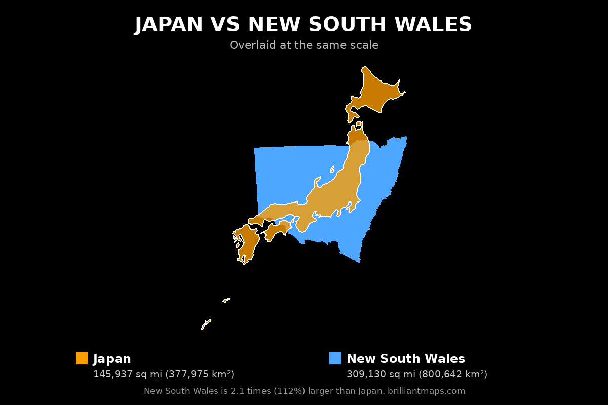 Japan vs New South Wales Size Comparison Map