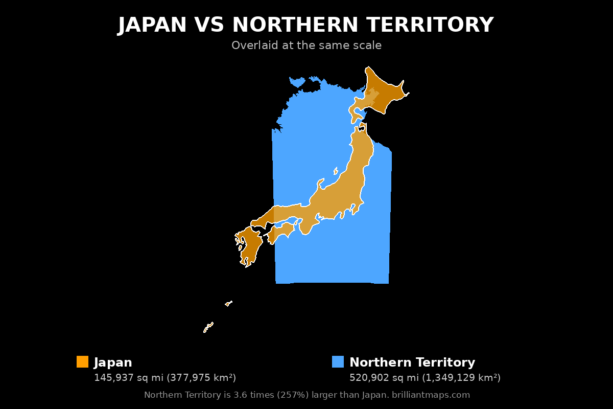 Japan vs Northern Territory Size Comparison Map
