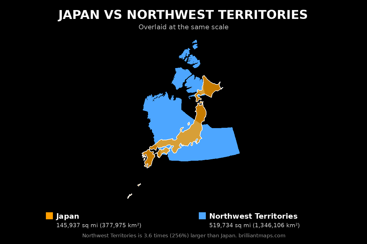 Japan vs Northwest Territories Size Comparison Map
