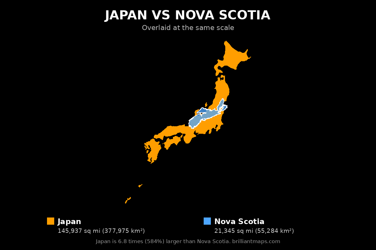 Japan vs Nova Scotia Size Comparison Map