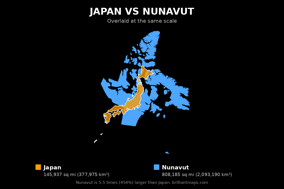 Japan vs Nunavut Size Comparison Map