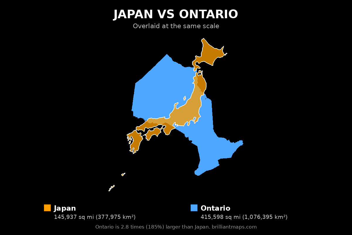 Japan vs Ontario Size Comparison Map