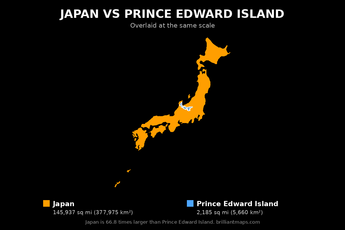 Japan vs Prince Edward Island Size Comparison Map