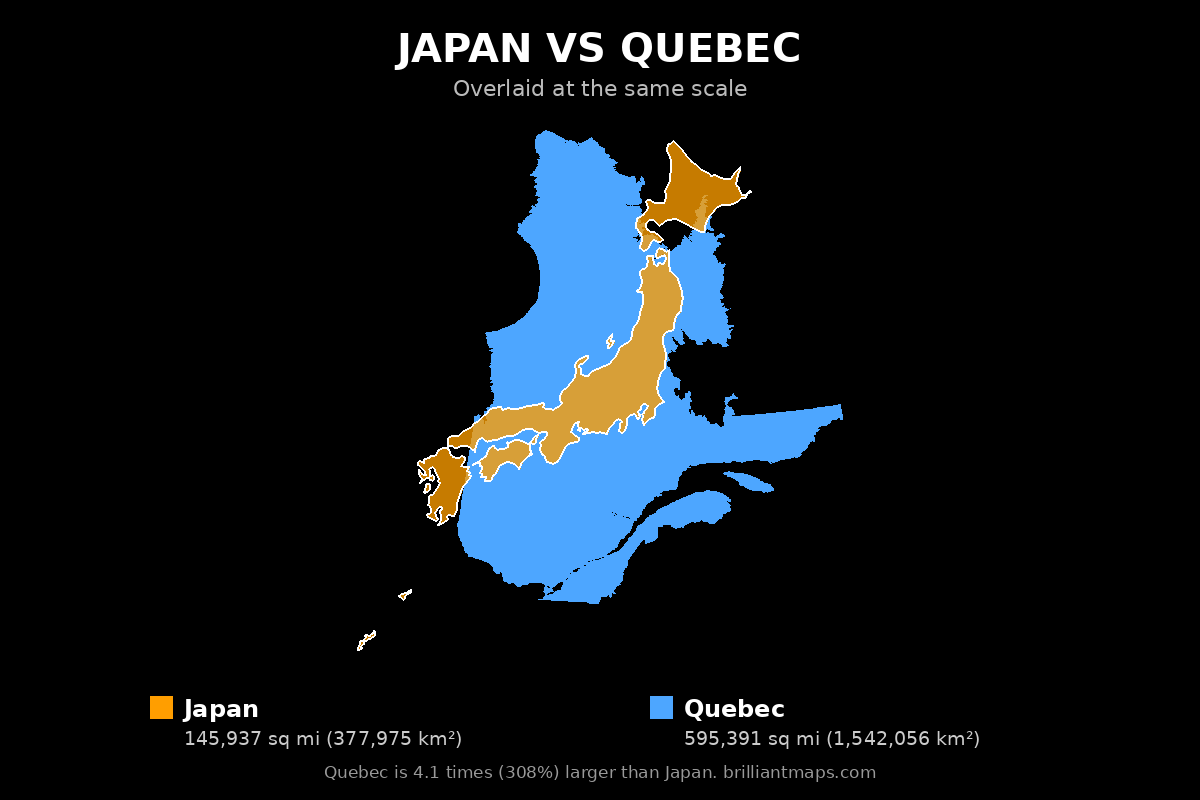 Japan vs Quebec Size Comparison Map
