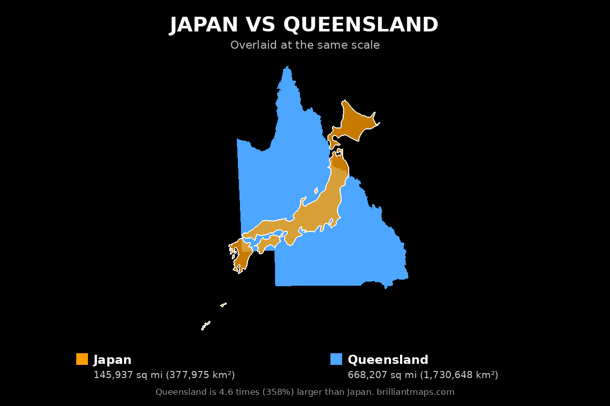 Japan vs Queensland Size Comparison Map