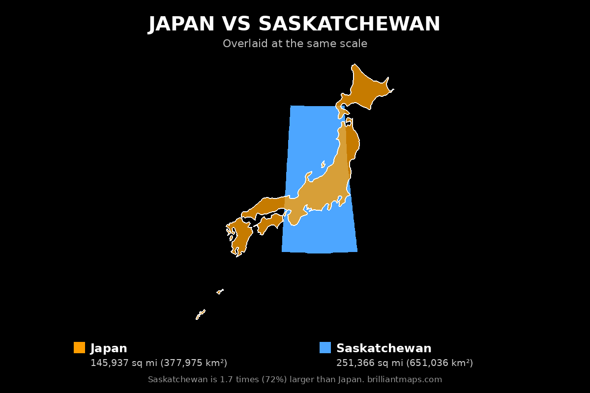 Japan vs Saskatchewan Size Comparison Map