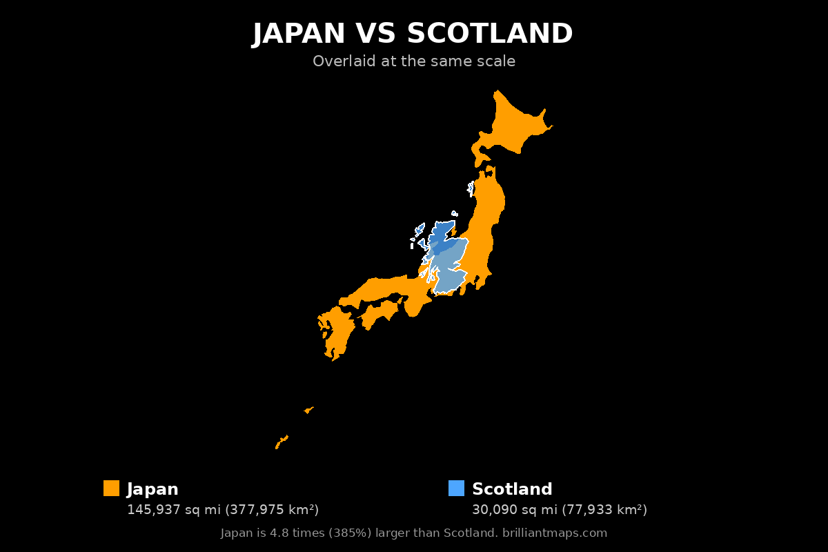 Japan vs Scotland Size Comparison Map