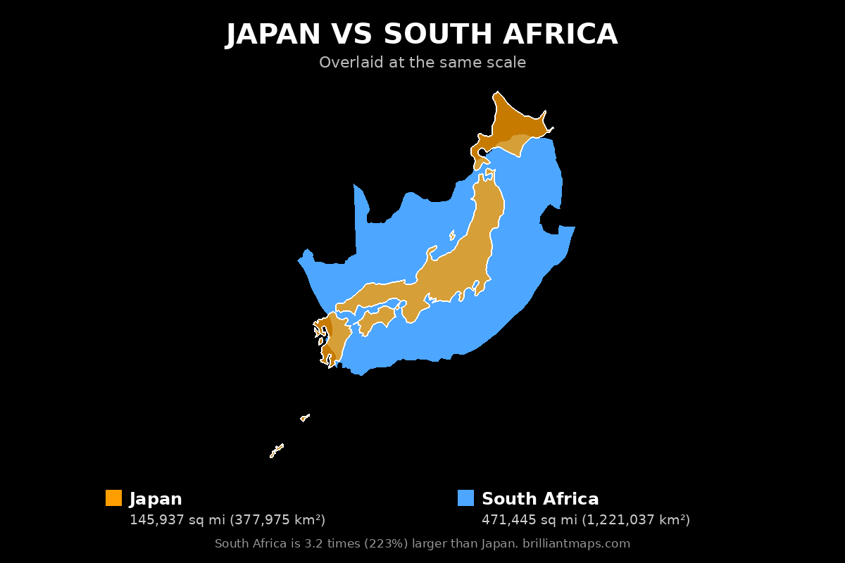 Japan vs South Africa Size Comparison Map