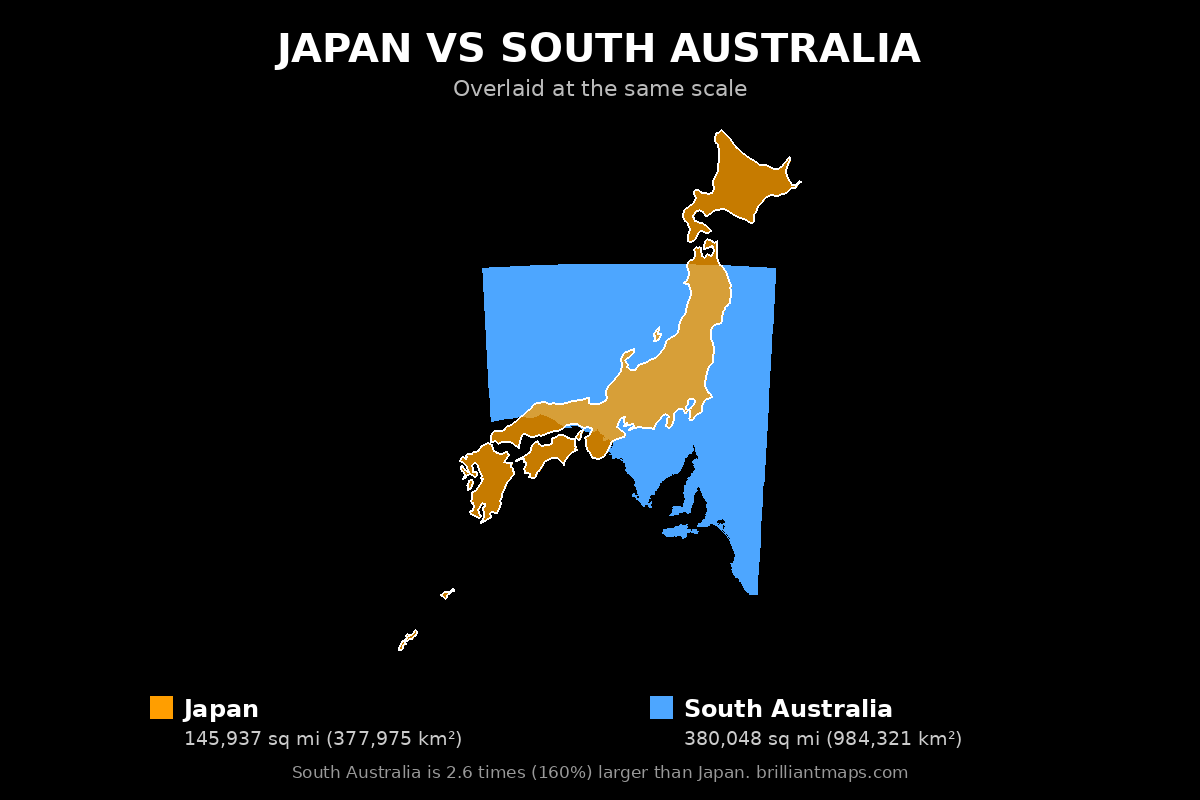 Japan vs South Australia Size Comparison Map