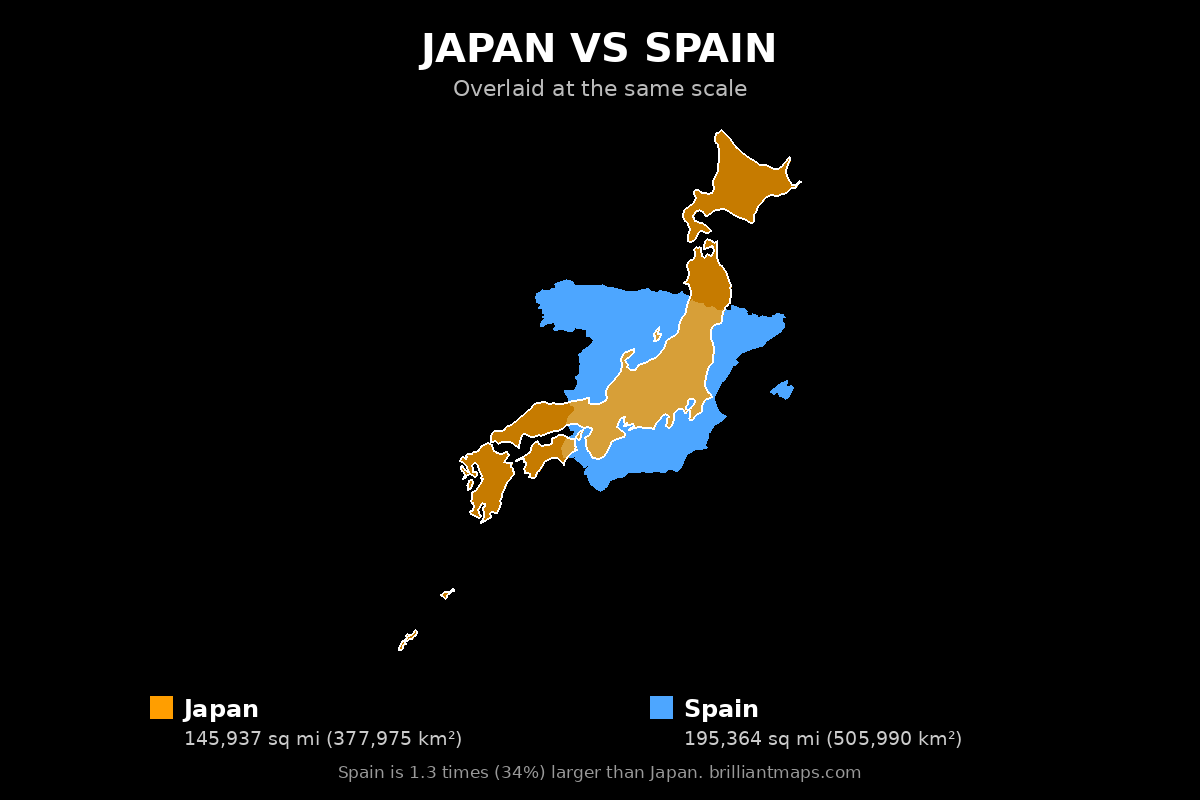 Japan vs Spain Size Comparison Map