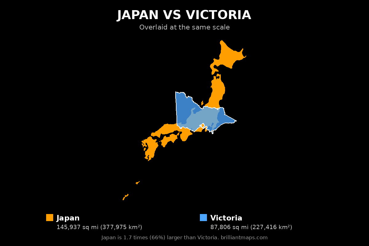 Japan vs Victoria Size Comparison Map