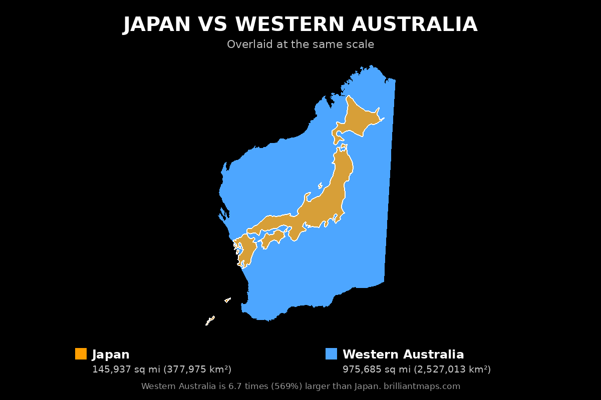 Japan vs Western Australia Size Comparison Map