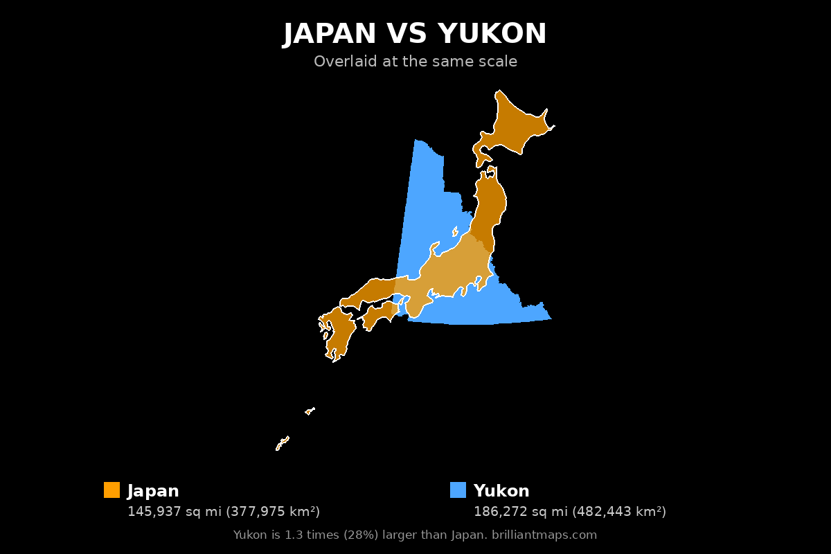 Japan vs Yukon Size Comparison Map