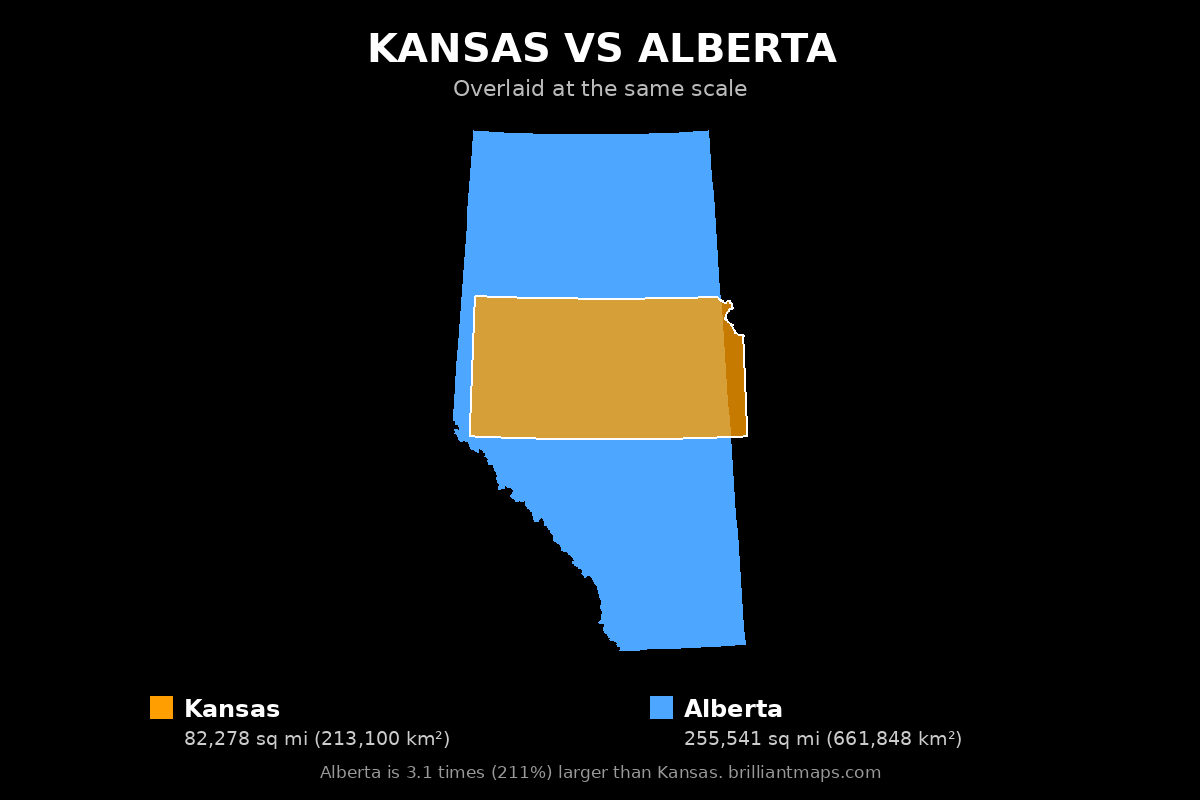 Kansas vs Alberta Size Comparison Map