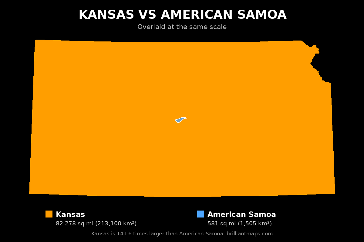 Kansas vs American Samoa Size Comparison Map