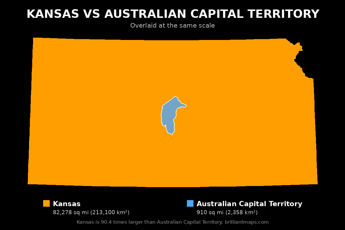 Kansas vs Australian Capital Territory Size Comparison Map