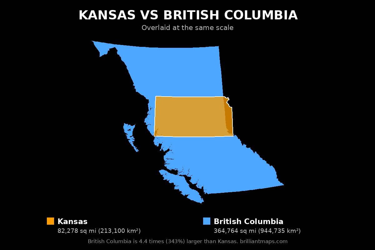 Kansas vs British Columbia Size Comparison Map